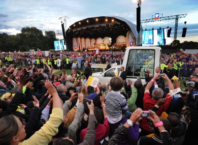 Pope Benedict XVI arrives for a Prayer Vigil at Hyde Park in London yesterday evening