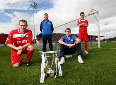 Sligo Rovers' Danny Ventre and John Dillon with Don Tierney and Brian Gartland of Monaghan United