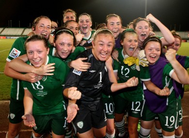Ireland U-17 women celebrate quailifying for the quarter finals at the World Cup in Trinidad and Tobago.
