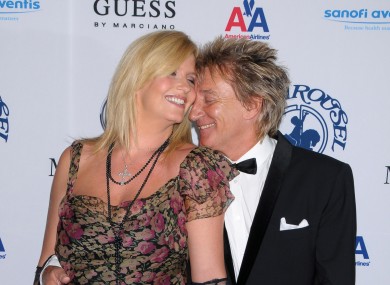 Rod Stewart, Penny Lancaster and bump in October of last year. Lancaster gave birth to the couple's second son, Aiden, yesterday.