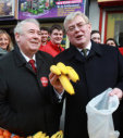 Labour leader Eamon Gilmore can't resist the opportunity to make a joke on Dublin's Moore Street at the expense of the outgoing government.