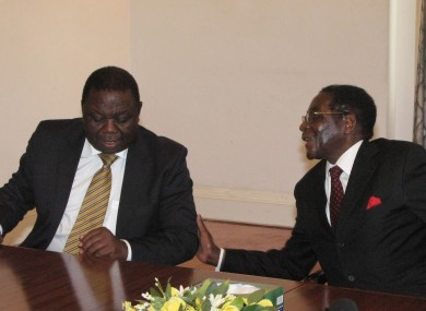 Morgan Tsvangirai (L) and Robert Mugabe (R)