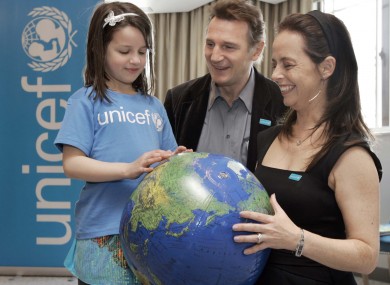 Liam Neeson, Melanie Verwoerd and friend announce Neeson's new role as a Unicef global ambassador