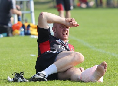 Paul O'Connell with an ice-pack on his ankle during training last week.