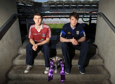 Captains Colin Forde of Galway and Georaid McKiernan of Cavan at Croke Park.