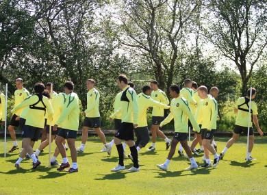 Manchester United players train ahead of their Champions League semi-final, second leg against Schalke tonight.