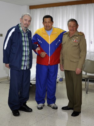 Cuba's state media website released photos on 17 June which showed Chavez posing with Fidel and Raul Castro in a hospital room