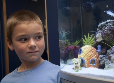 Sean Graham, 7, poses with a €500 aquarium he won from Sharkey's Cuts for Kids hairdressers. Today he donated the aquarium to Temple Street Children's Hospital for the enjoyment of its patients.