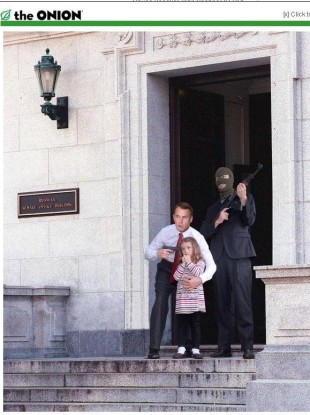 A photshopped image of House Speaker John Boehner holding a child hostage.