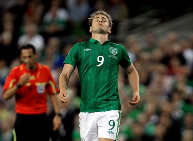 The Republic of Ireland's Kevin Doyle stands dejected during last night's disappointing 0-0 draw with Slovakia, which makes qualification for Euro 2012 a tall order.