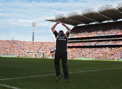 Brian Cody shows his delight at the final whistle yesterday.