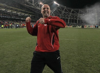 Cook celebrates after winning the FAI Cup last season. Sligo play Shelbourne in this season's final on 6 November in the Aviva Stadium.