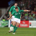 Ronan O'Gara kicks a penalty.