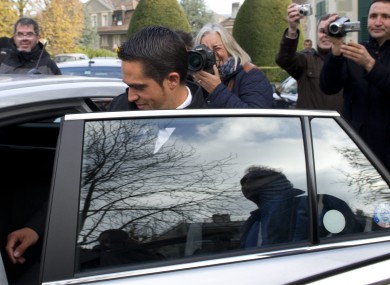 Contador leaving yesterday's hearing in Lausanne.