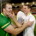 Ireland's vice captain Ciaran McKeever and captain Stephen Cluxton celebrate after the game.