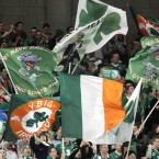 Ireland supporters show their colours at the end of the game.