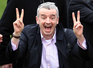 Michael O'Leary celebrates First Lieutenant's win at Cheltenham last year. How will he fare at Fairyhouse today?