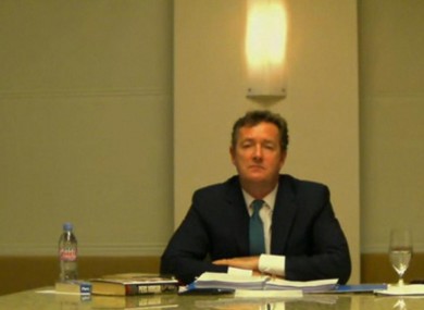 Morgan giving evidence to the Leveson inquiry via videolink