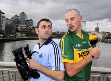 Donaghy and Alan Brogan pose on Sean O'Casey Bridge yesterday.