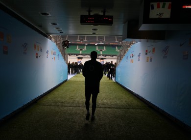 Ronan O'Gara heads down the tunnel onto the Stade de France pitch.