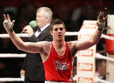 Joe Ward celebrates his win over Kenny Egan in tonight's light-heavyweight final.