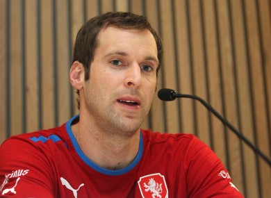 Petr Cech faces the press in Dublin yesterday.