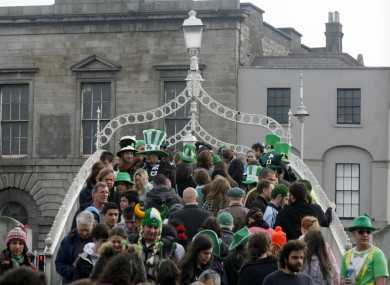 Revellers in Dublin on St Patrick's Day last year.