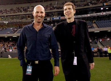 Jim Stynes, right, and his brother Brian at last year's International Rules test between Australia and Ireland in Melbourne.