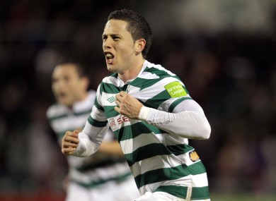 Rovers winger Billy Dennehy celebrates scoring last week.