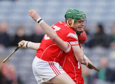 Loughgiel Shamrocks' Liam Watson and Brendan McCarry celebrate.
