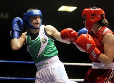 Katie Taylor, left, in action against Jessica Belder of Holland.