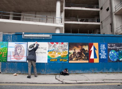 The artworks being pinned up earlier this month
