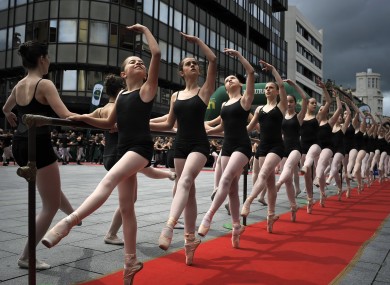 Classic dancers performing on the street during the Dance Day, in Pamplona northern Spain
