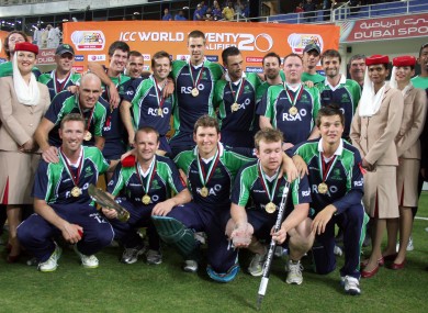 The Irish players celebrate after beating Afghanistan in the final.