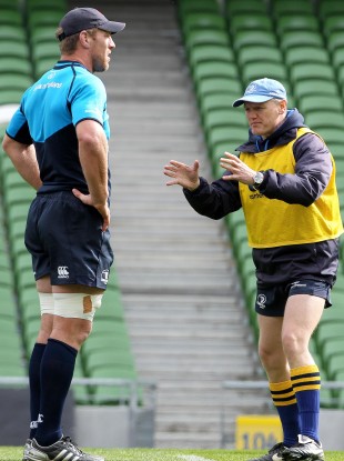 oe Schmidt with Brad Thorn at the Aviva Stadium this morning.