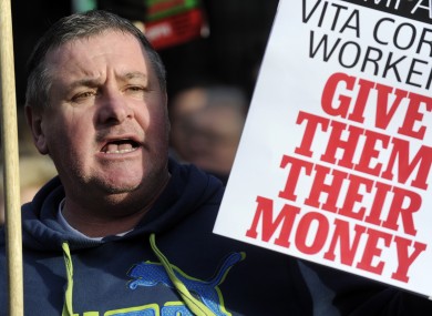 Pat Gorman from Cork shows his support for Vita Cortex workers at a public rally outside Leinster House in January