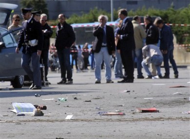 Police at the scene of today's explosion.
