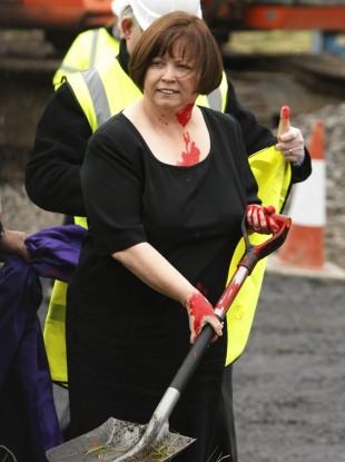 Remember this? Mary Harney gets painted in November 2010.