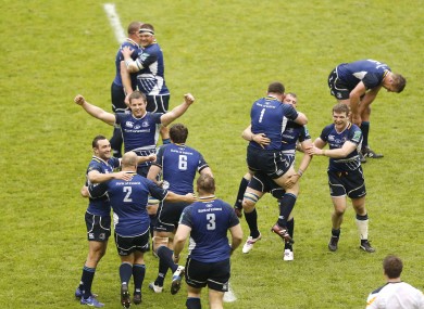 Leinster celebrate at the final whistle.