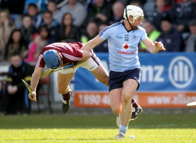 Rushe, right, in action against David Collins of Galway.