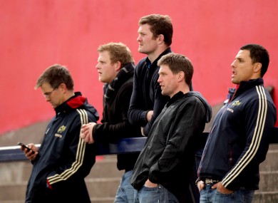 Munster's head of physiotherapy Anthony Coole check TheScore on his app at Musgrave Park.