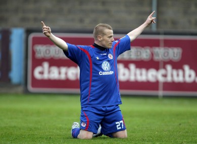 Sligo Rovers' Danny North celebrates scoring.