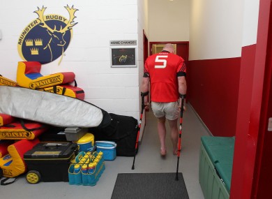 Ouch: Paul O'Connell hobbles away after injuring his ankle against Munster.