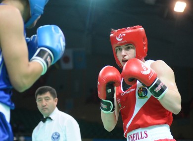 ireland's Katie Taylor in action against Rim Jouini of Tunisia.
