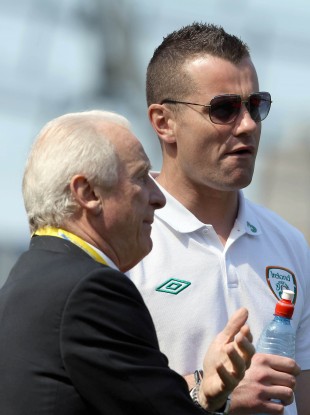 Ireland's Shay Given and manager Giovanni Trapattoni before yesterday's game.