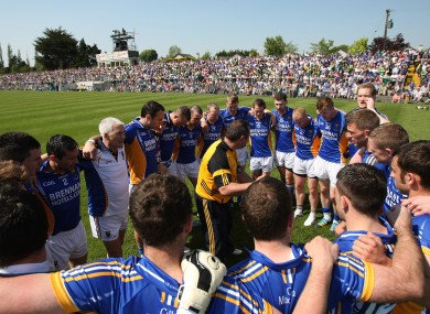 Wicklow players in a team huddle before the game.