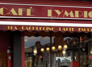The facade of the Cafe Lympic is seen in Stratford, east London.
