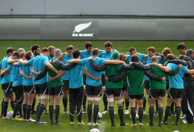 Ireland captain Brian O'Driscoll talks to his team during the captains run 8/6/2012