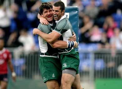 Shane Horgan and Rob Kearney celebrate a Leinster try in 2008.