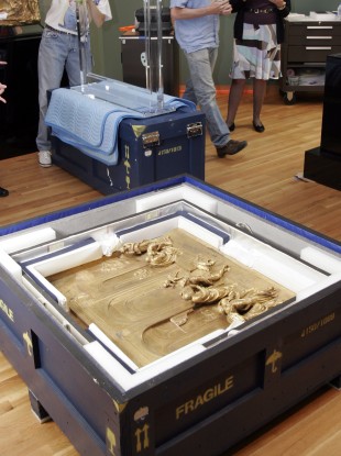 Some of the door panels were packed up and exhibited around the world ahead of the completed restoration.